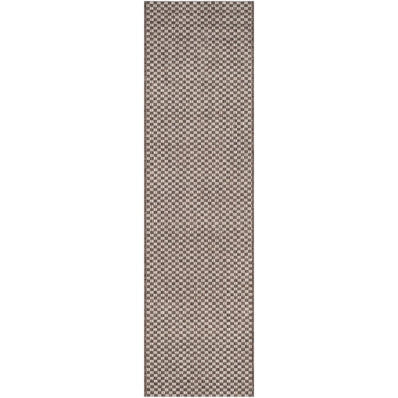 SAFAVIEH Courtyard Blair Checkered Indoor/Outdoor Runner Rug, Light Brown/Light Grey, 2'3" x 8'