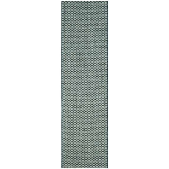 SAFAVIEH Courtyard Blair Checkered Indoor/Outdoor Runner Rug, Turquoise/Light Grey, 2'3" x 10'