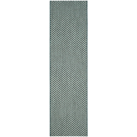 SAFAVIEH Courtyard Blair Checkered Indoor/Outdoor Runner Rug, Turquoise/Light Grey, 2'3" x 8'