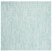 SAFAVIEH Courtyard Blair Geometric Indoor/Outdoor Area Rug, 4' x 4' Square, Light Blue/Light Grey