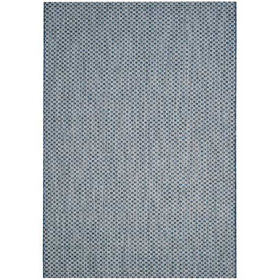 SAFAVIEH Courtyard Blair Geometric Indoor/Outdoor Area Rug, 4' x 5'7", Blue/Light Grey