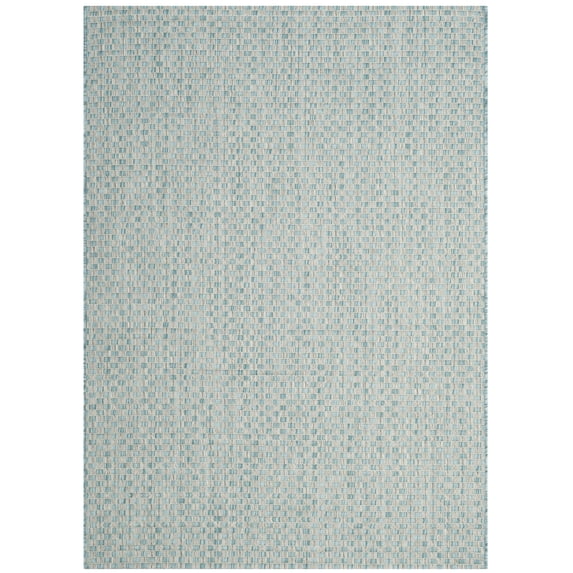 SAFAVIEH Courtyard Blair Geometric Indoor/Outdoor Area Rug, 4' x 5'7", Light Blue/Light Grey