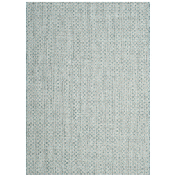 SAFAVIEH Courtyard Blair Geometric Indoor/Outdoor Area Rug, 4' x 5'7", Light Blue/Light Grey