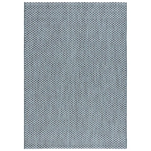 SAFAVIEH Courtyard Blair Geometric Indoor/Outdoor Area Rug, 4' x 5'7", Turquoise/Light Grey