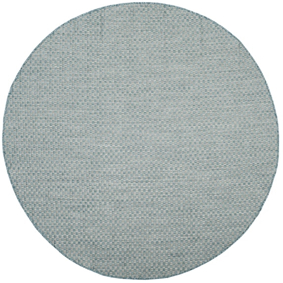 SAFAVIEH Courtyard Blair Geometric Indoor/Outdoor Area Rug, 5'3" x 5'3" Round, Light Blue/Light Grey