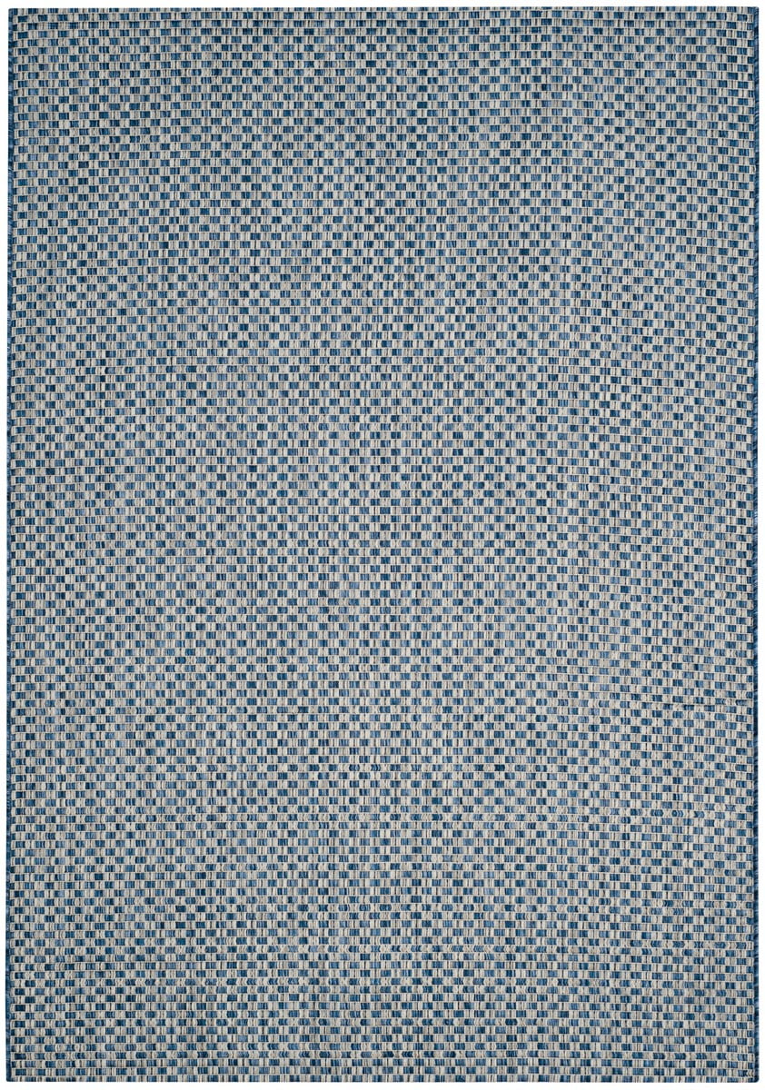 Blue and Light Grey Rectangular Synthetic Outdoor Area Rug