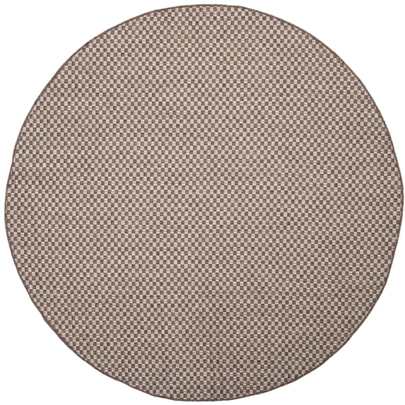 SAFAVIEH Courtyard Blair Geometric Indoor/Outdoor Area Rug, 6'7" x 6'7" Round, Light Brown/Light Grey