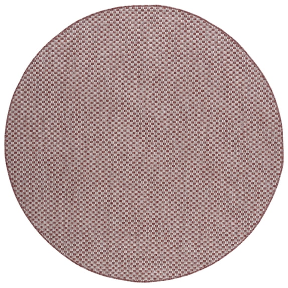 SAFAVIEH Courtyard Blair Geometric Indoor/Outdoor Area Rug, 6'7" x 6'7" Round, Rust/Light Grey