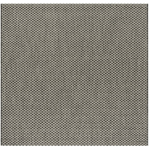 SAFAVIEH Courtyard Blair Geometric Indoor/Outdoor Area Rug, 6'7" x 6'7" Square, Black/Light Grey