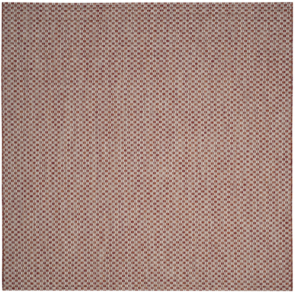 Rust and Light Grey Square Synthetic Indoor/Outdoor Rug
