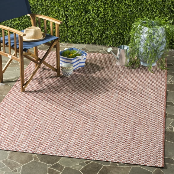 SAFAVIEH Courtyard Blair Geometric Indoor/Outdoor Area Rug, 6'7" x 9'6", Rust/Light Grey