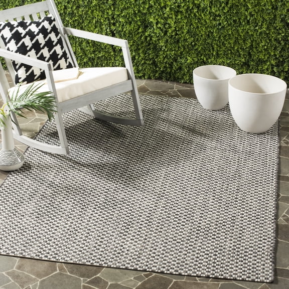 SAFAVIEH Courtyard Blair Geometric Indoor/Outdoor Area Rug, 8' x 10', Black/Light Grey