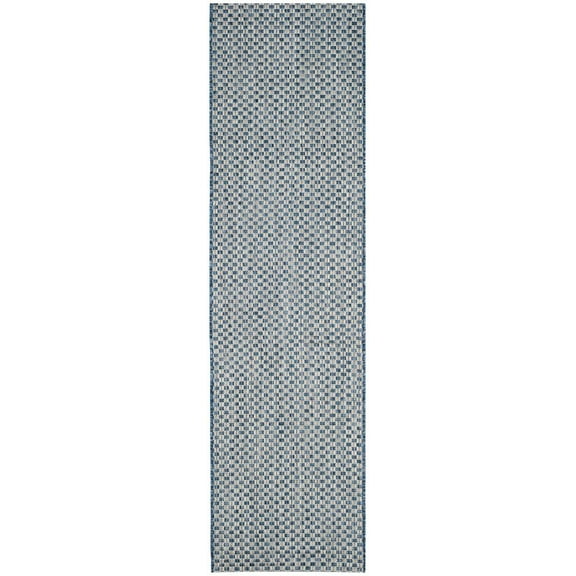 SAFAVIEH Courtyard Blair Geometric Indoor/Outdoor Runner, 2'3" x 10', Blue/Light Grey