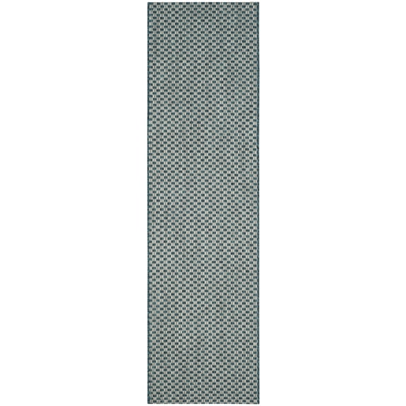 SAFAVIEH Courtyard Blair Geometric Indoor/Outdoor Runner, 2'3" x 12', Turquoise/Light Grey