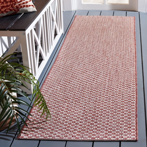 SAFAVIEH Courtyard Blair Geometric Indoor/Outdoor Runner, 2'3" x 8', Rust/Light Grey