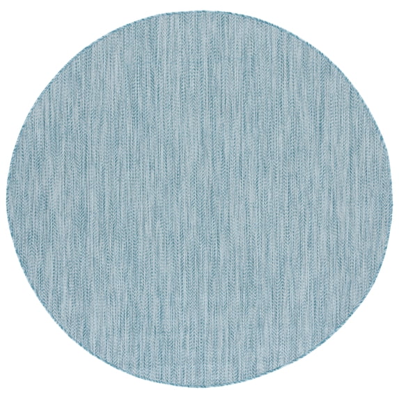 SAFAVIEH Courtyard Blazhe Chevron Indoor/Outdoor Area Rug, Aqua/Grey, 7'10" x 7'10" Round