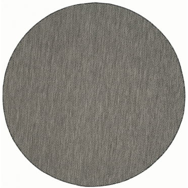 SAFAVIEH Courtyard Blazhe Chevron Indoor/Outdoor Area Rug, Black/Beige, 9' x 9' Round