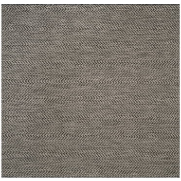 SAFAVIEH Courtyard Blazhe Chevron Indoor/Outdoor Area Rug, Black/Beige, 9' x 9' Square