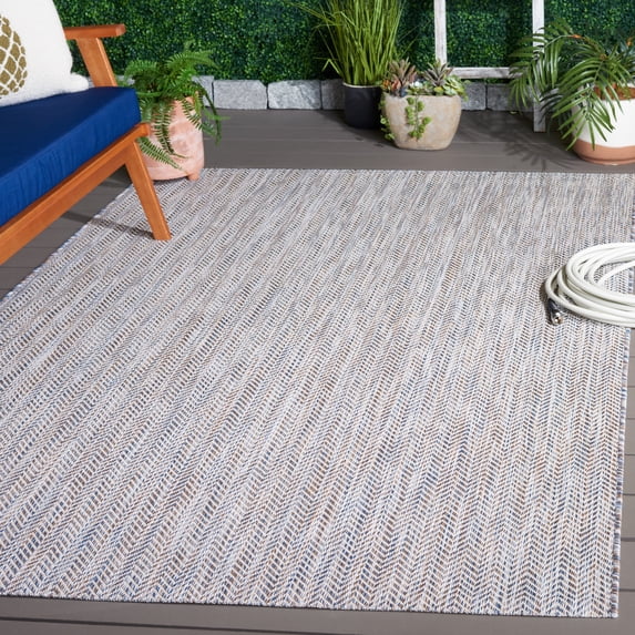 Safavieh Courtyard Blazhe Chevron Indoor/Outdoor Area Rug, Ivory Blue/Beige, 4' x 5'7"