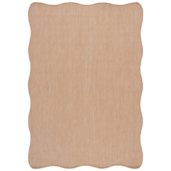 SAFAVIEH Courtyard Blazhe Chevron Indoor/Outdoor Area Rug, Natural/Cream, 6'7" x 9'6" Scalloped