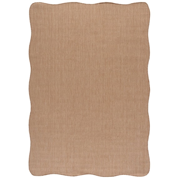SAFAVIEH Courtyard Blazhe Chevron Indoor/Outdoor Area Rug, Natural/Cream, 6'7" x 9'6" Scalloped