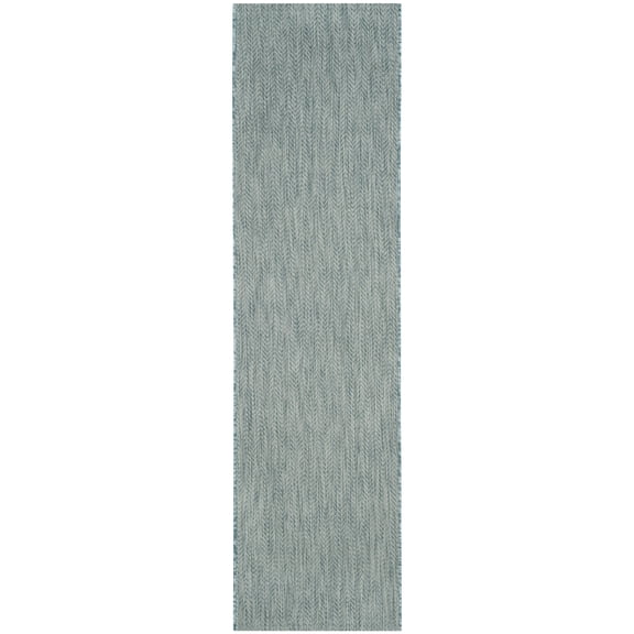 SAFAVIEH Courtyard Blazhe Chevron Indoor/Outdoor Runner Rug, Aqua/Grey, 2'3" x 18'