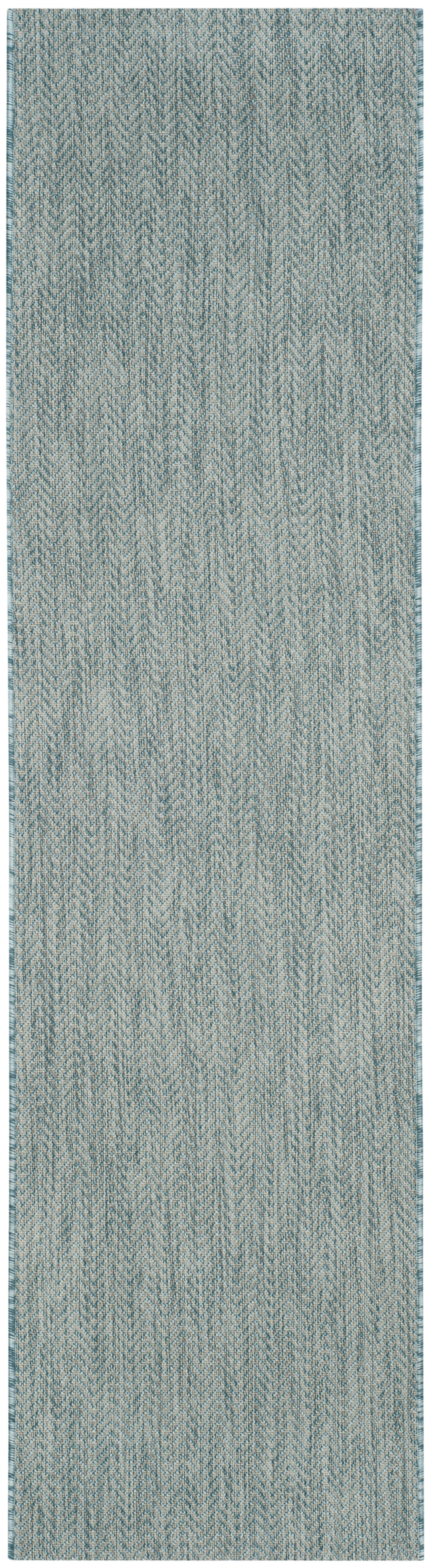 SAFAVIEH Courtyard Blazhe Chevron Indoor/Outdoor Runner Rug, Aqua/Grey, 2'3" x 22'