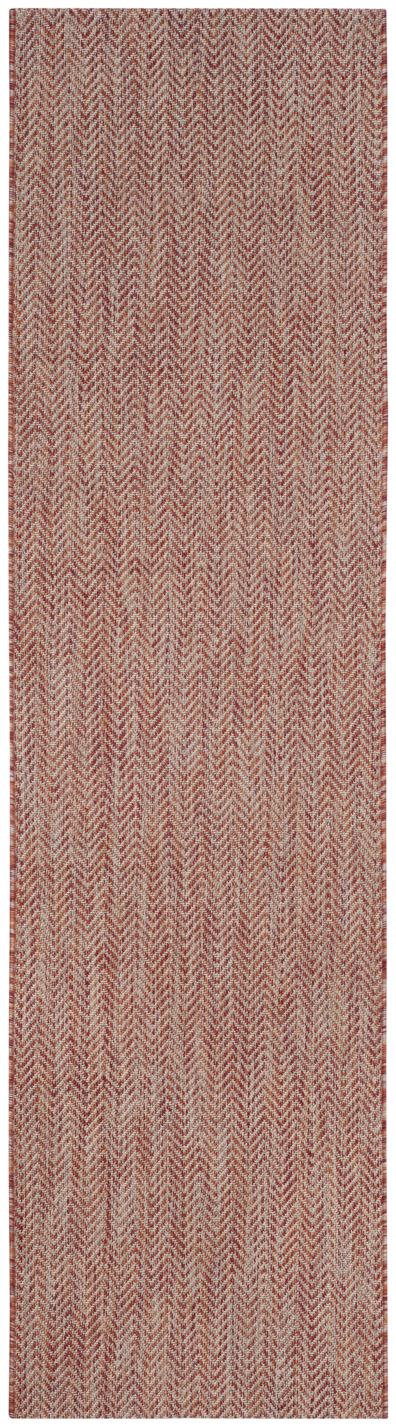 Red and Beige Chevron Indoor/Outdoor Runner Rug