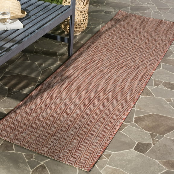 SAFAVIEH Courtyard Blazhe Chevron Indoor/Outdoor Runner Rug, Red/Beige, 2'3" x 12'