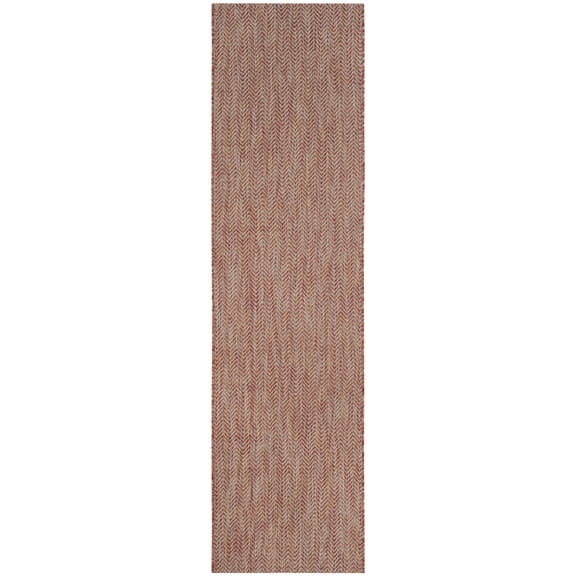 SAFAVIEH Courtyard Blazhe Chevron Indoor/Outdoor Runner Rug, Red/Beige, 2'3" x 12'
