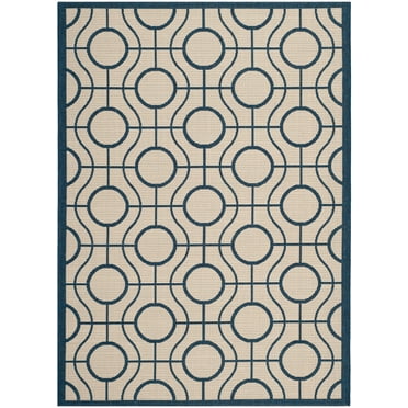SAFAVIEH Courtyard Brian Geometric Indoor/Outdoor Area Rug, Beige/Navy, 5'3" x 7'7"