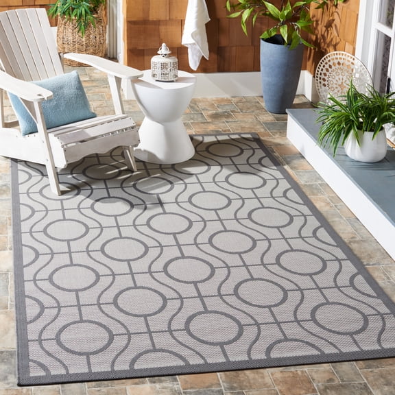 Safavieh Courtyard Brian Geometric Indoor/Outdoor Area Rug, Light Gray/Anthracite, 5'3" x 7'7"