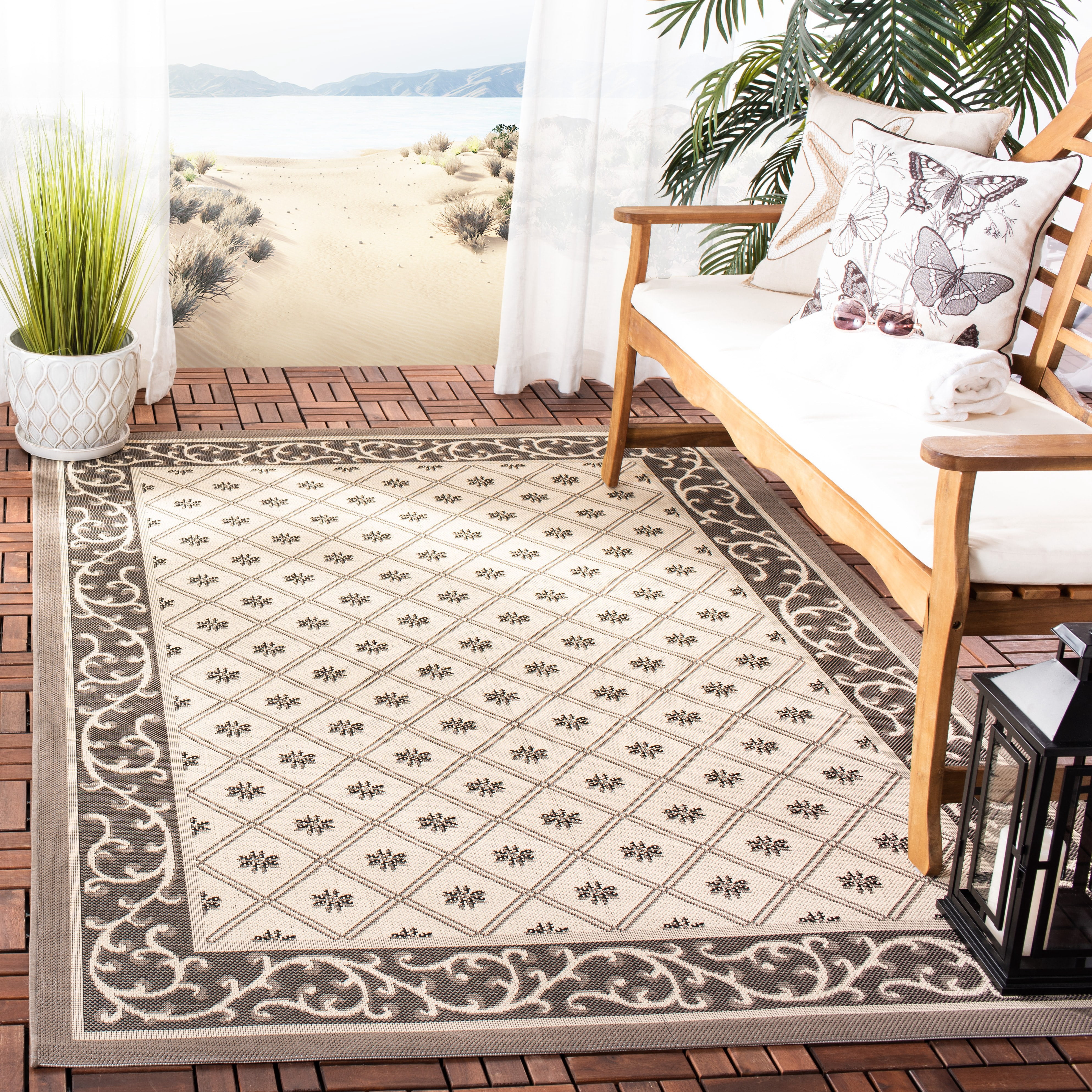 Safavieh Courtyard Brion Oriental Indoor/Outdoor Area Rug, Beige/Dark Beige, 8' x 11'