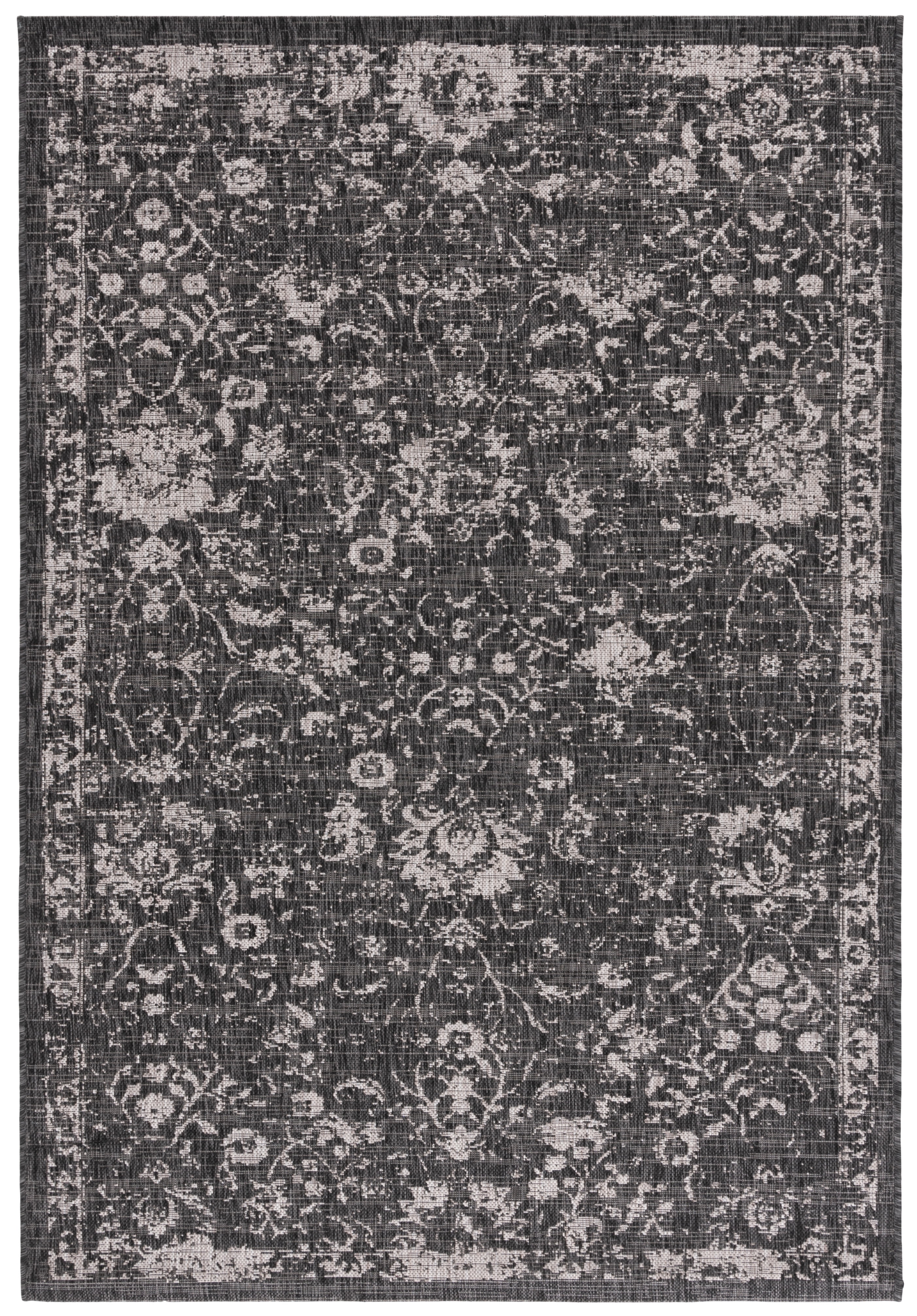 SAFAVIEH Courtyard Briony Abstract Indoor/Outdoor Area Rug, Black/Beige, 5'1" x 7'6"