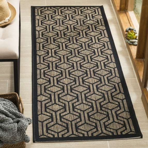 SAFAVIEH Courtyard Bristol Geometric Indoor/Outdoor Runner Rug, 2'3" x 8', Brown/Black