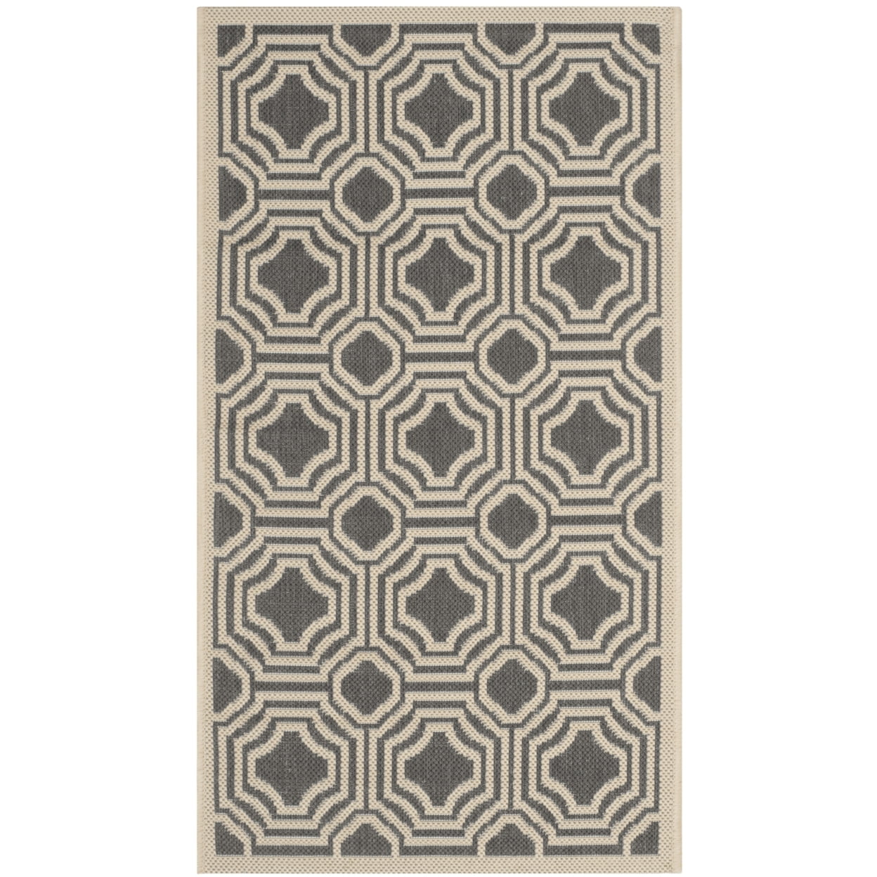 Anthracite Beige Synthetic Rectangular Easy-Care Area Rug, 2' x 3'7"