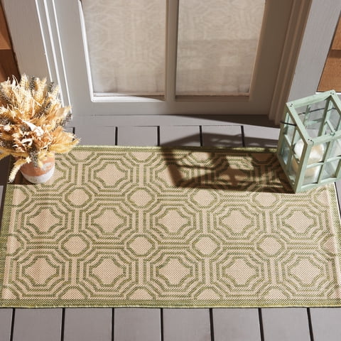 Safavieh Courtyard Brooklyn Geometric Indoor/Outdoor Area Rug, Beige/Sweet Pea, 2' x 3'7"