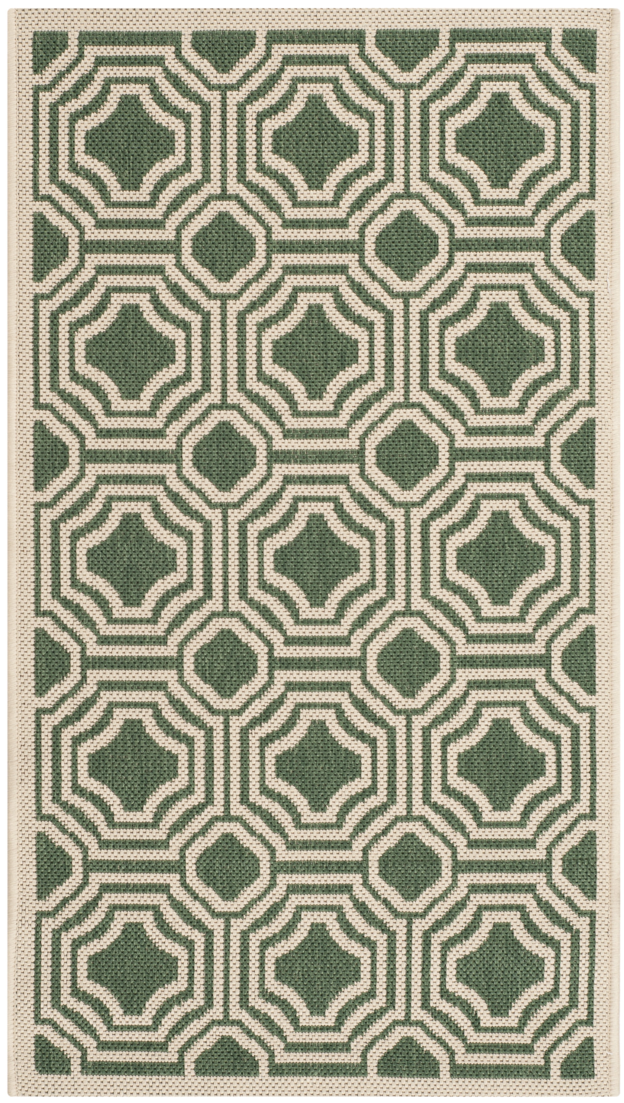 Courtyard Chic Dark Green & Beige Easy-Care Rectangular Accent Rug