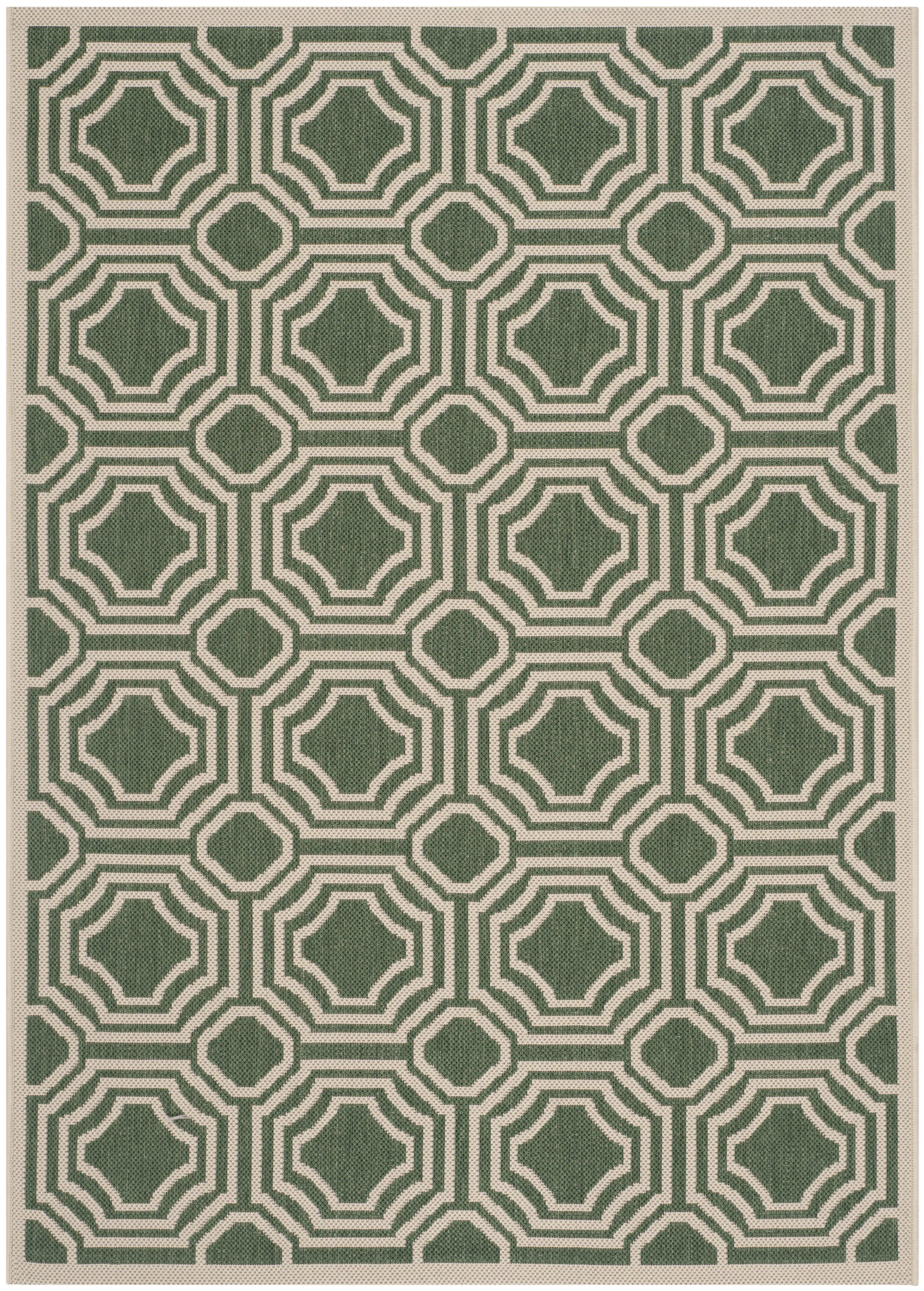 Green Geometric Low Pile Indoor/Outdoor Area Rug