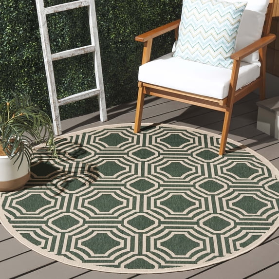 Safavieh Courtyard Brooklyn Geometric Indoor/Outdoor Area Rug, Dark Green/Beige, 5'3" x 5'3" Round