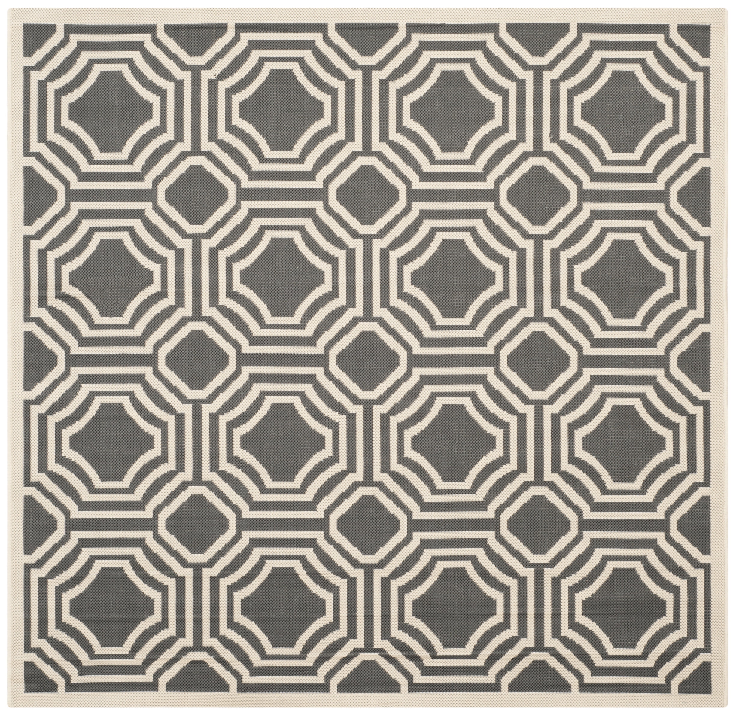 Anthracite and Beige Square Synthetic Area Rug, 5'