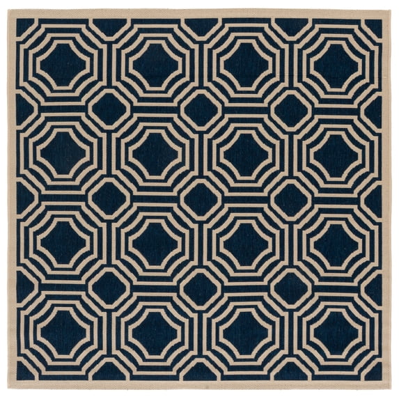 Safavieh Courtyard Brooklyn Geometric Indoor/Outdoor Area Rug, Navy/Beige, 5'3" x 5'3" Square