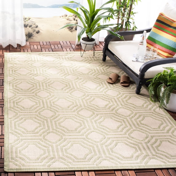 Safavieh Courtyard Brooklyn Geometric Indoor/Outdoor Area Rug, Beige/Sweet Pea, 6'7" x 9'6"