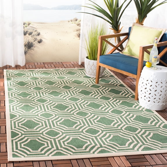 Safavieh Courtyard Brooklyn Geometric Indoor/Outdoor Area Rug, Dark Green/Beige, 6'7" x 9'6"