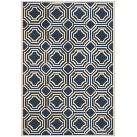 Safavieh Courtyard Brooklyn Geometric Indoor/Outdoor Area Rug, Navy/Beige, 6'7" x 9'6"