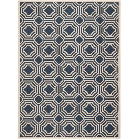 Safavieh Courtyard Brooklyn Geometric Indoor/Outdoor Area Rug, Navy/Beige, 9' x 12'