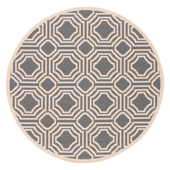 Safavieh Courtyard Brooklyn Geometric Indoor/Outdoor Area Rug, Anthracite/Beige, 5'3" x 5'3" Round