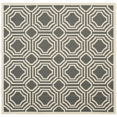 SAFAVIEH Courtyard Brooklyn Geometric Indoor/Outdoor Area Rug, Anthracite/Beige, 5'3" x 5'3" Square