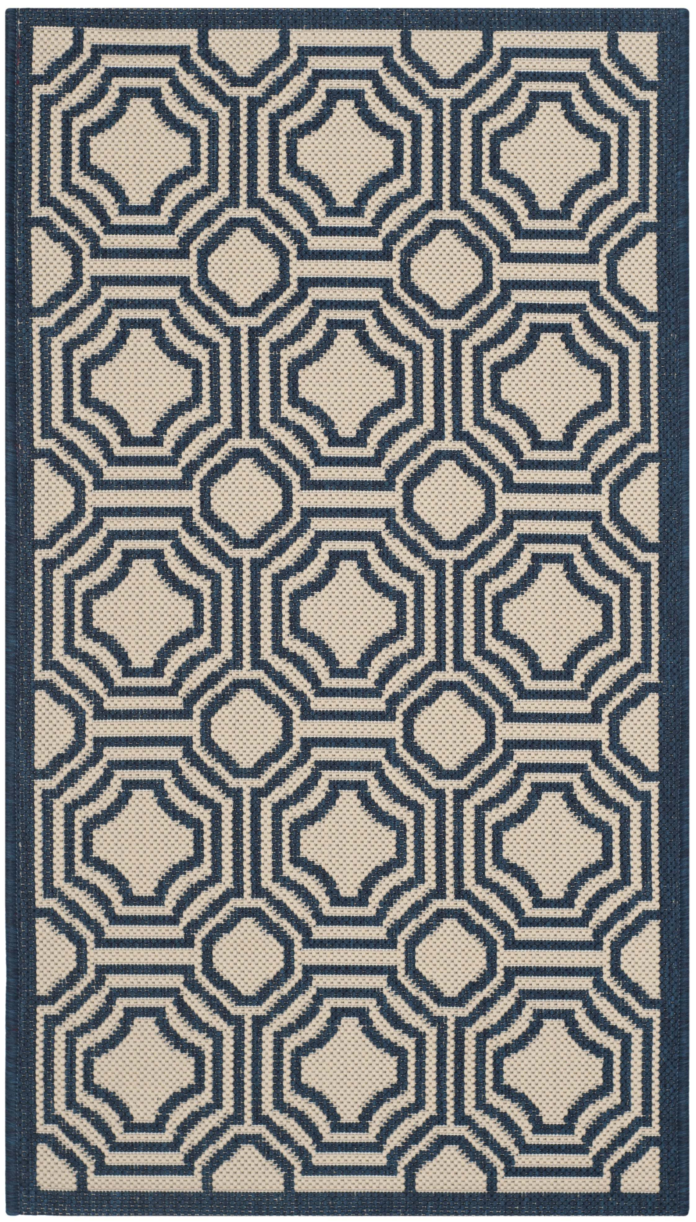 Safavieh Courtyard Brooklyn Geometric Indoor/Outdoor Area Rug, Beige/Navy, 2' x 3'7"