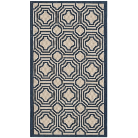Safavieh Courtyard Brooklyn Geometric Indoor/Outdoor Area Rug, Beige/Navy, 2' x 3'7"